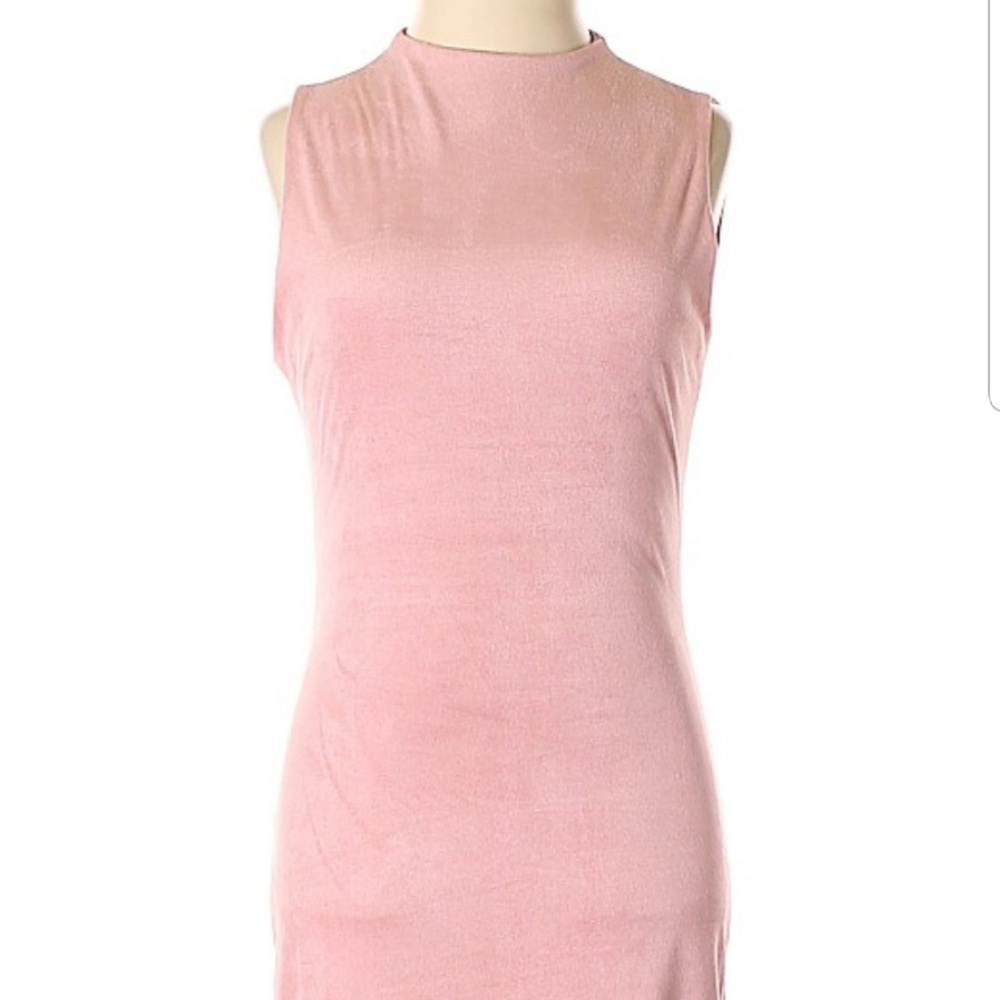 sleeveless midi dress pink faux suede